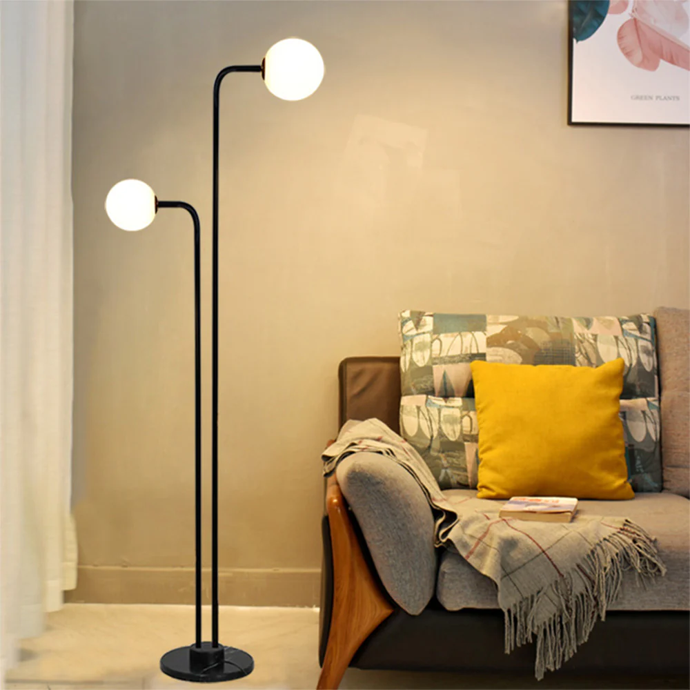 Modern 2 Glass Lights Black Marble Floor Lamp - Image 2