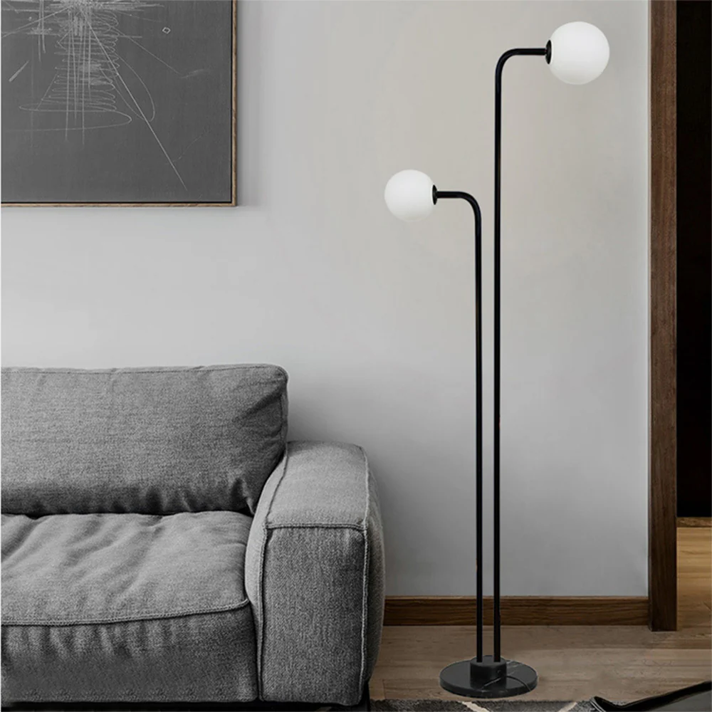 Modern 2 Glass Lights Black Marble Floor Lamp - Image 3