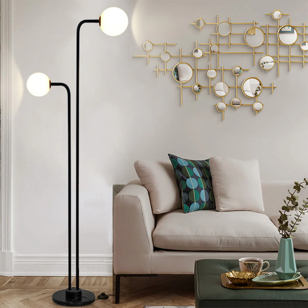 Modern 2 Glass Lights Black Marble Floor Lamp - Image 4