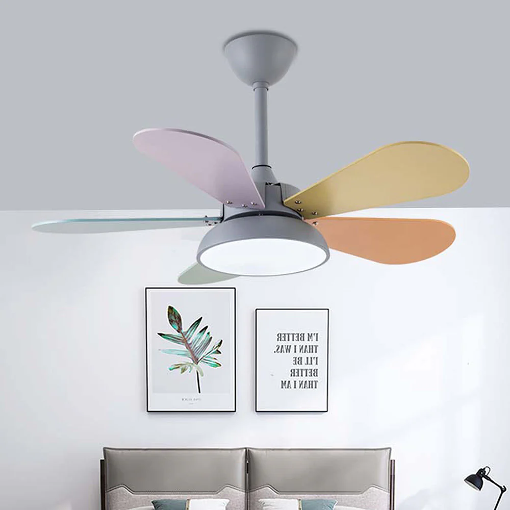 Macaron Colorful Round Ceiling Fan With LED Light - Image 11