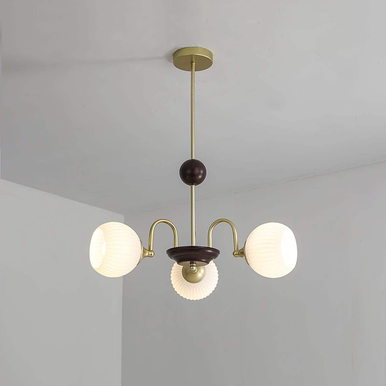 Contemporary Cream Ribbed Glass Chandelier