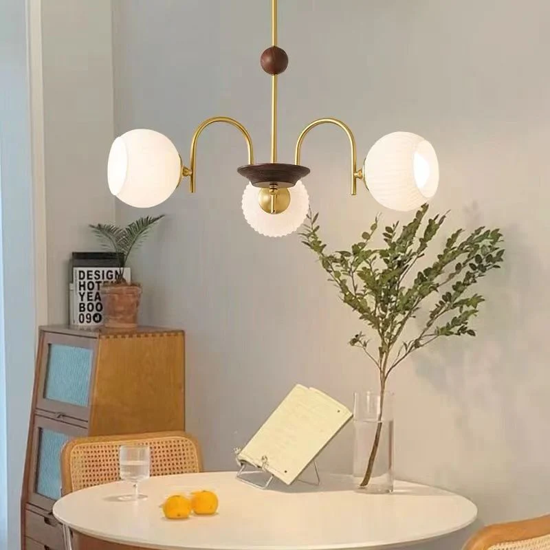 Contemporary Cream Ribbed Glass Chandelier - Image 2