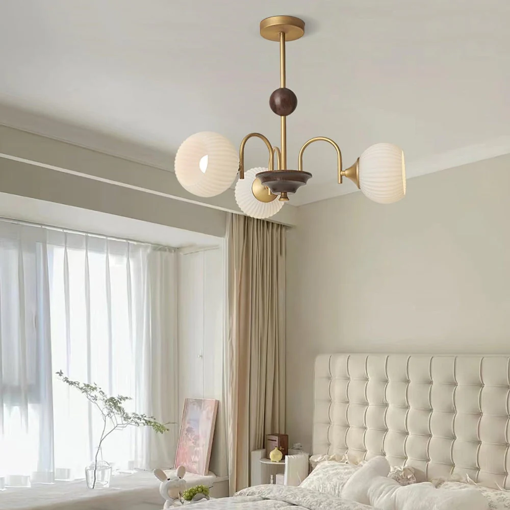 Contemporary Cream Ribbed Glass Chandelier - Image 3