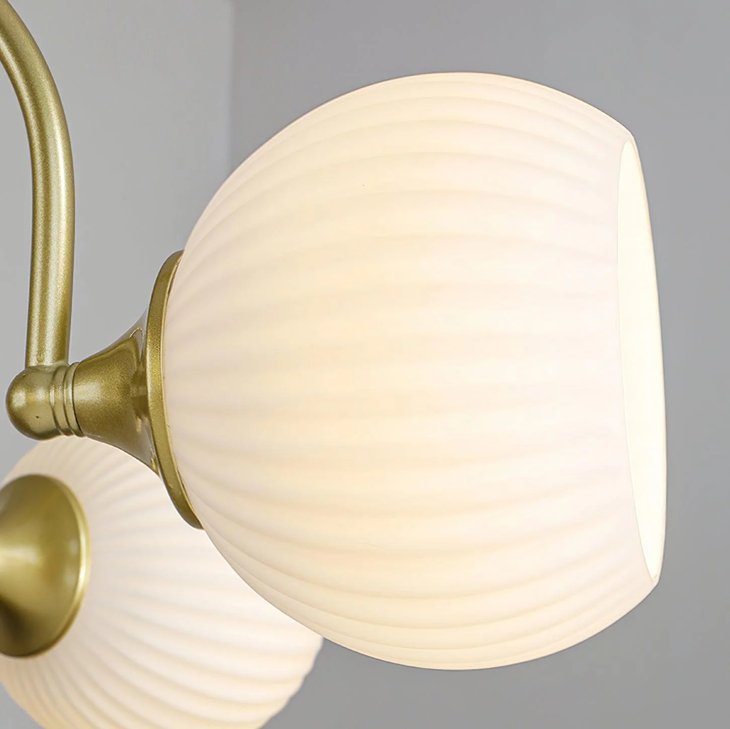 Contemporary Cream Ribbed Glass Chandelier - Image 4