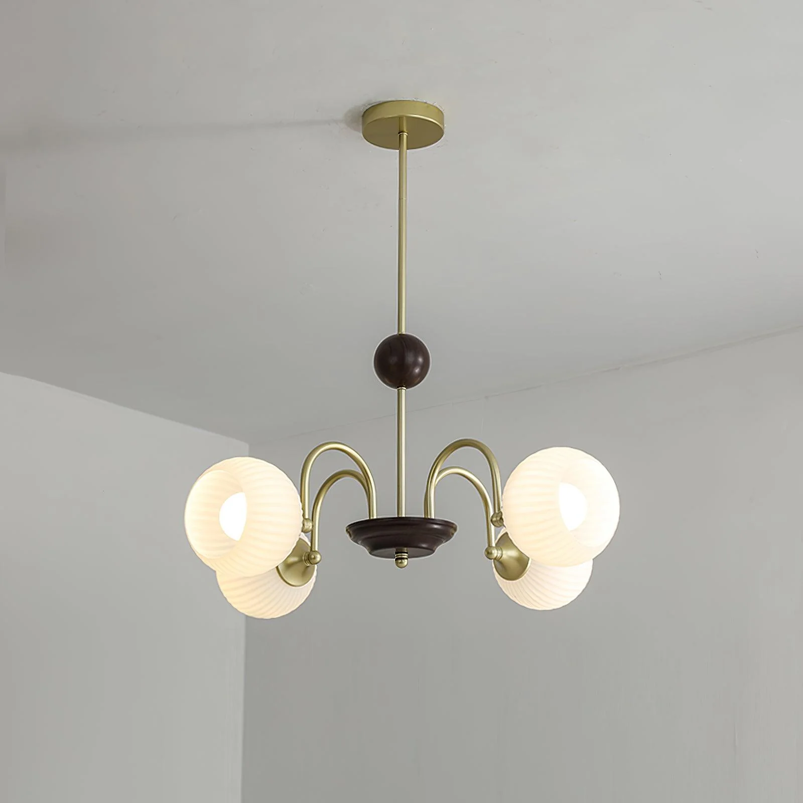 Contemporary Cream Ribbed Glass Chandelier - Image 7