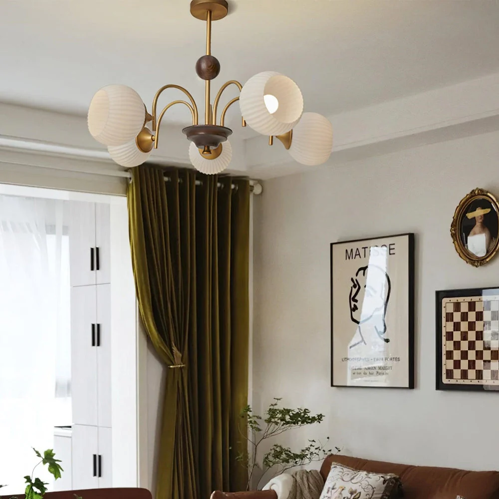 Contemporary Cream Ribbed Glass Chandelier - Image 9