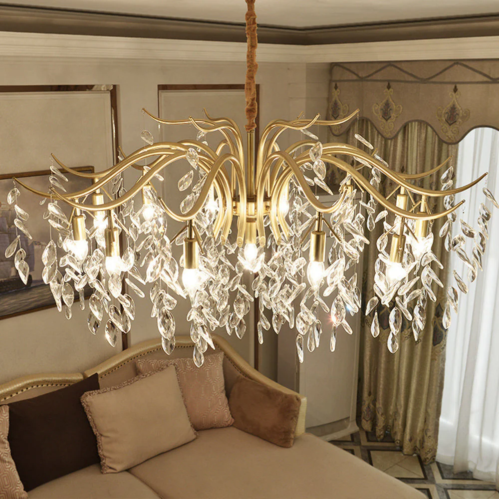 Modern Large Crystal Gold Tiered Dining Room Chandelier - Image 5
