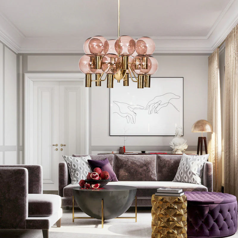 Contemporary Pink Glass 12-Bulb Decorative Chandelier - Image 4