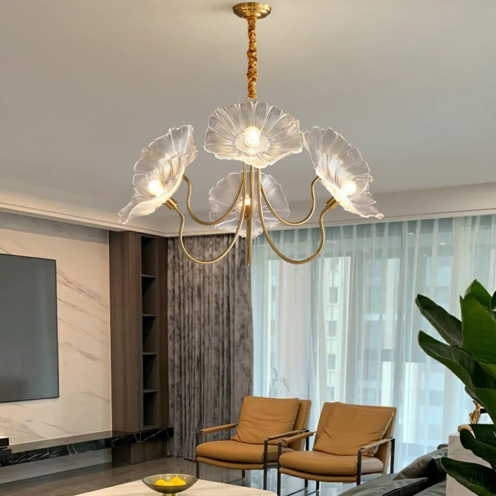 Modern Lotus Leaf Glass Living Room Chandelier - Image 11