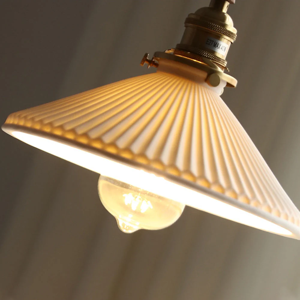 Modern Ceramics Retro Pleated Pendant Light For Living Room - Image 4