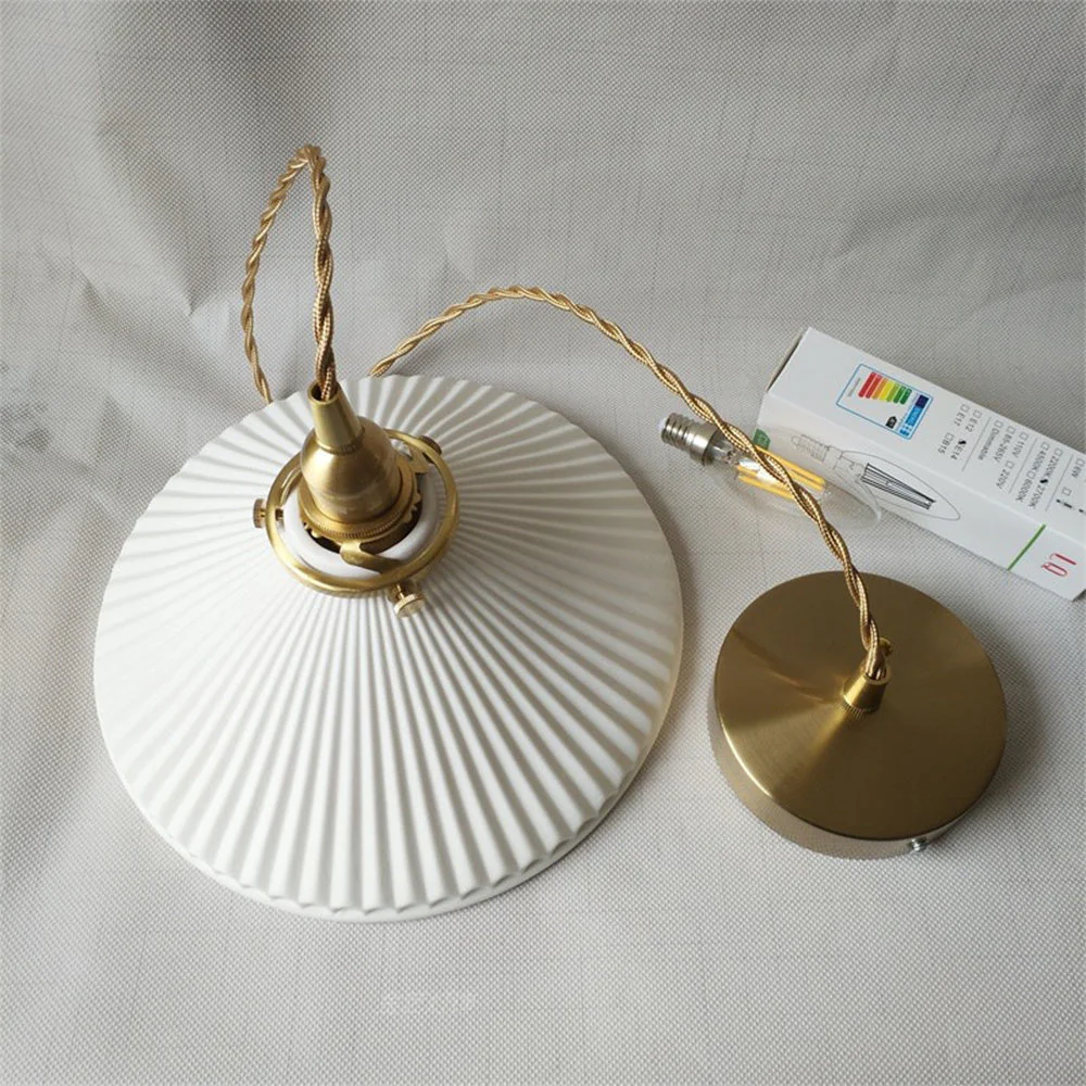 Modern Ceramics Retro Pleated Pendant Light For Living Room - Image 7