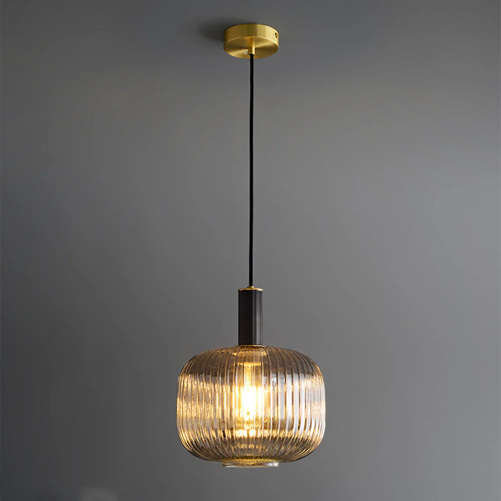 Modern Oval Ribbed Glass Pendant Light - Image 2