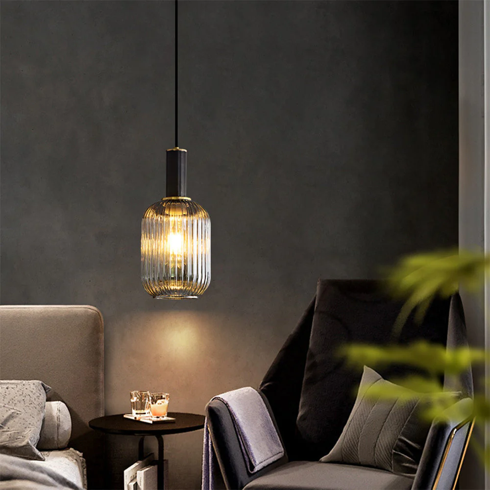 Modern Oval Ribbed Glass Pendant Light - Image 8
