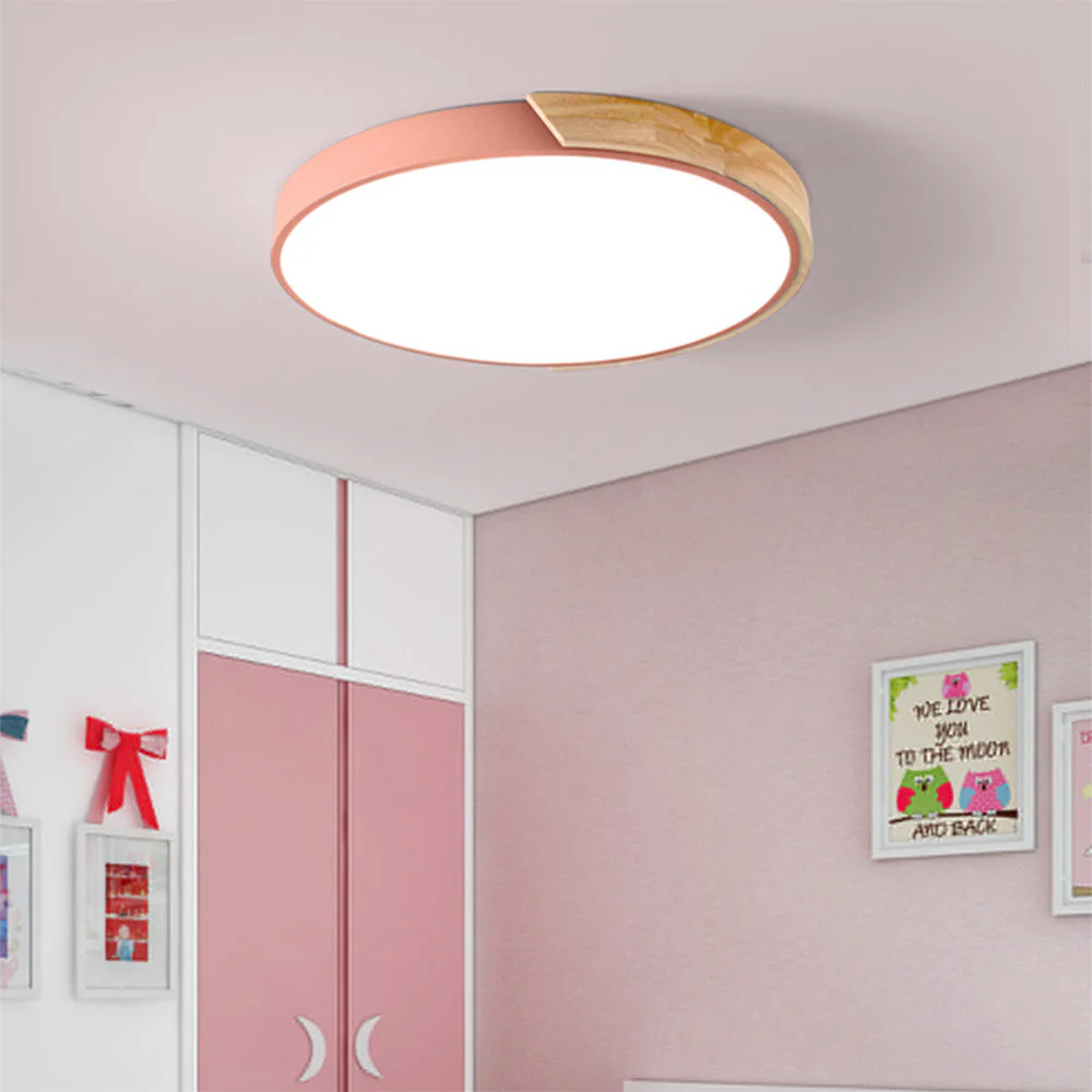 Macaron Round LED Dimmable Wood Ceiling Lamp - Image 17