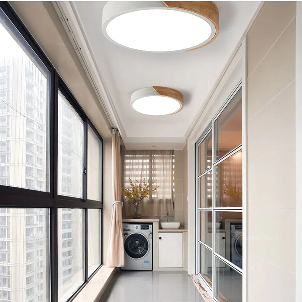 Macaron Round LED Dimmable Wood Ceiling Lamp - Image 4