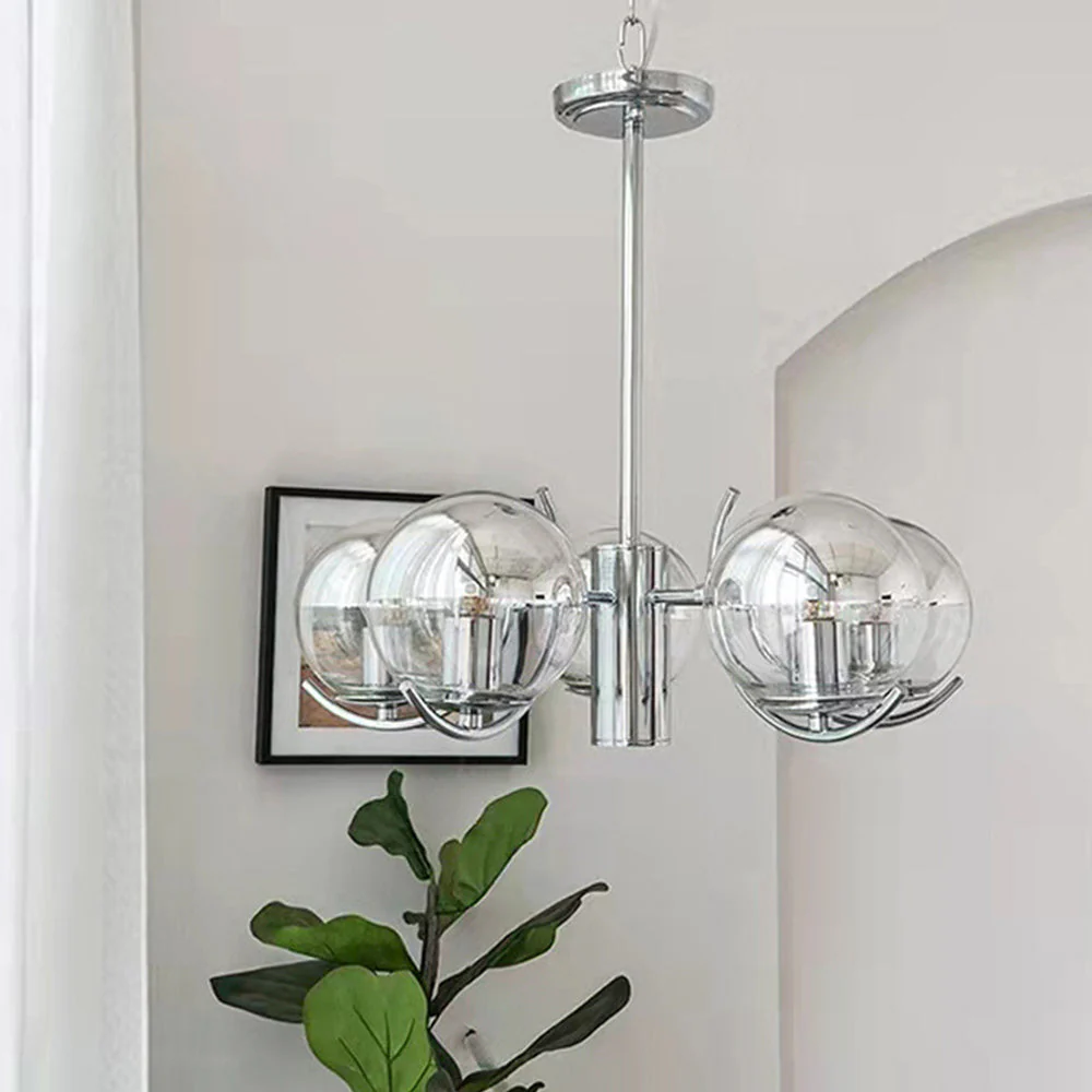 Modern Silver Glass Space Ball Chandelier - Image 12