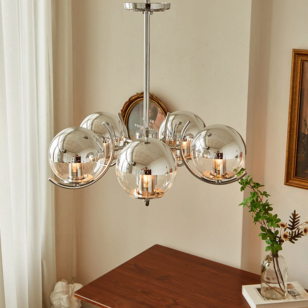 Modern Silver Glass Space Ball Chandelier - Image 16