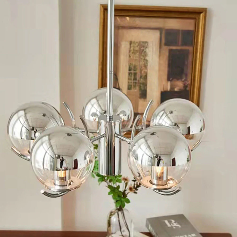 Modern Silver Glass Space Ball Chandelier - Image 17