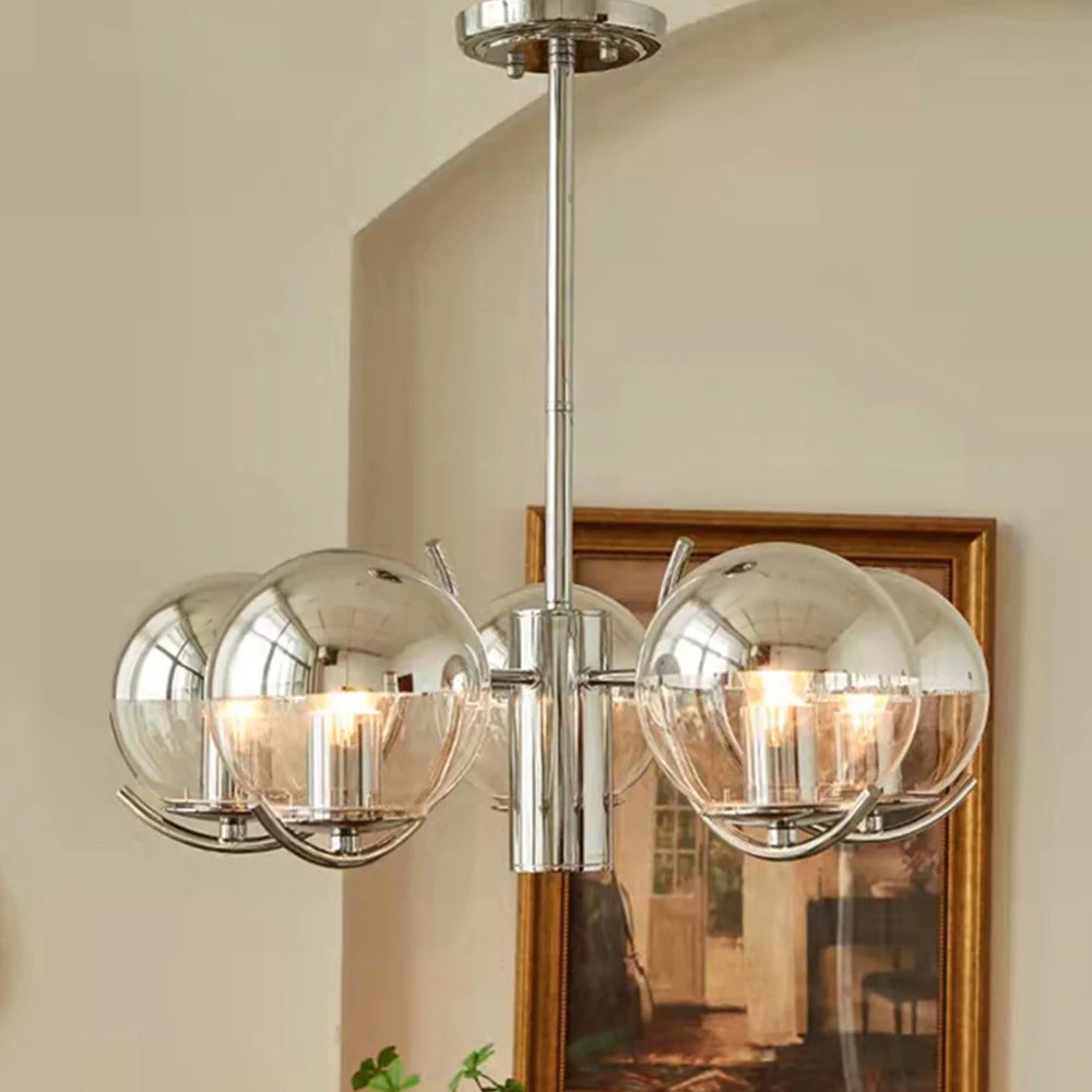 Modern Silver Glass Space Ball Chandelier - Image 18