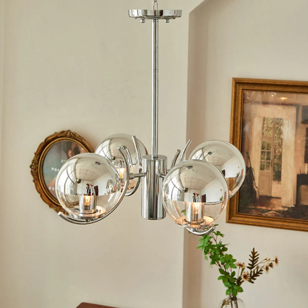 Modern Silver Glass Space Ball Chandelier - Image 3