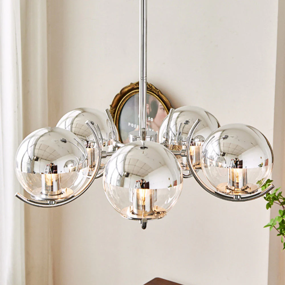 Modern Silver Glass Space Ball Chandelier - Image 4