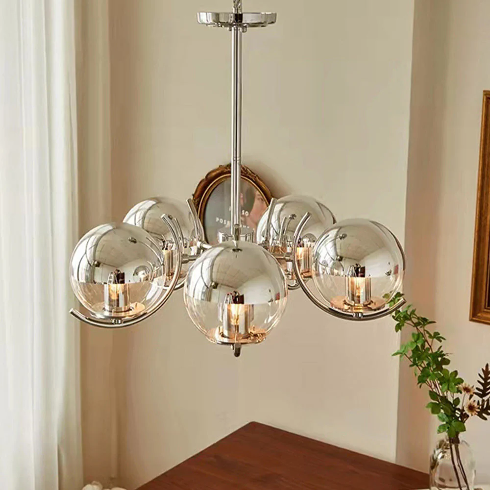 Modern Silver Glass Space Ball Chandelier - Image 5