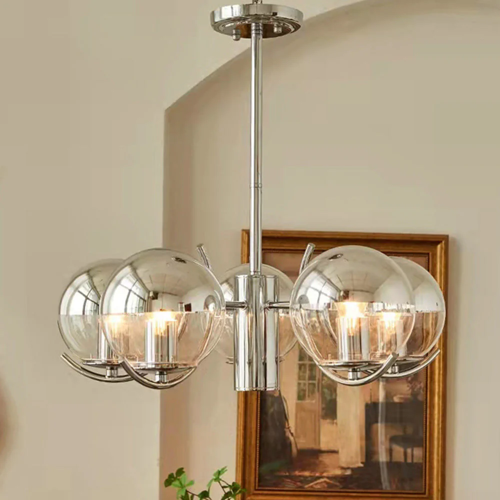 Modern Silver Glass Space Ball Chandelier - Image 6