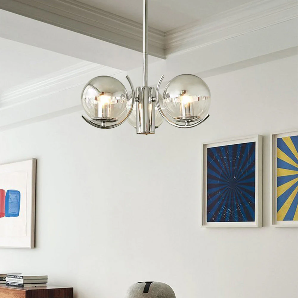 Modern Silver Glass Space Ball Chandelier - Image 7