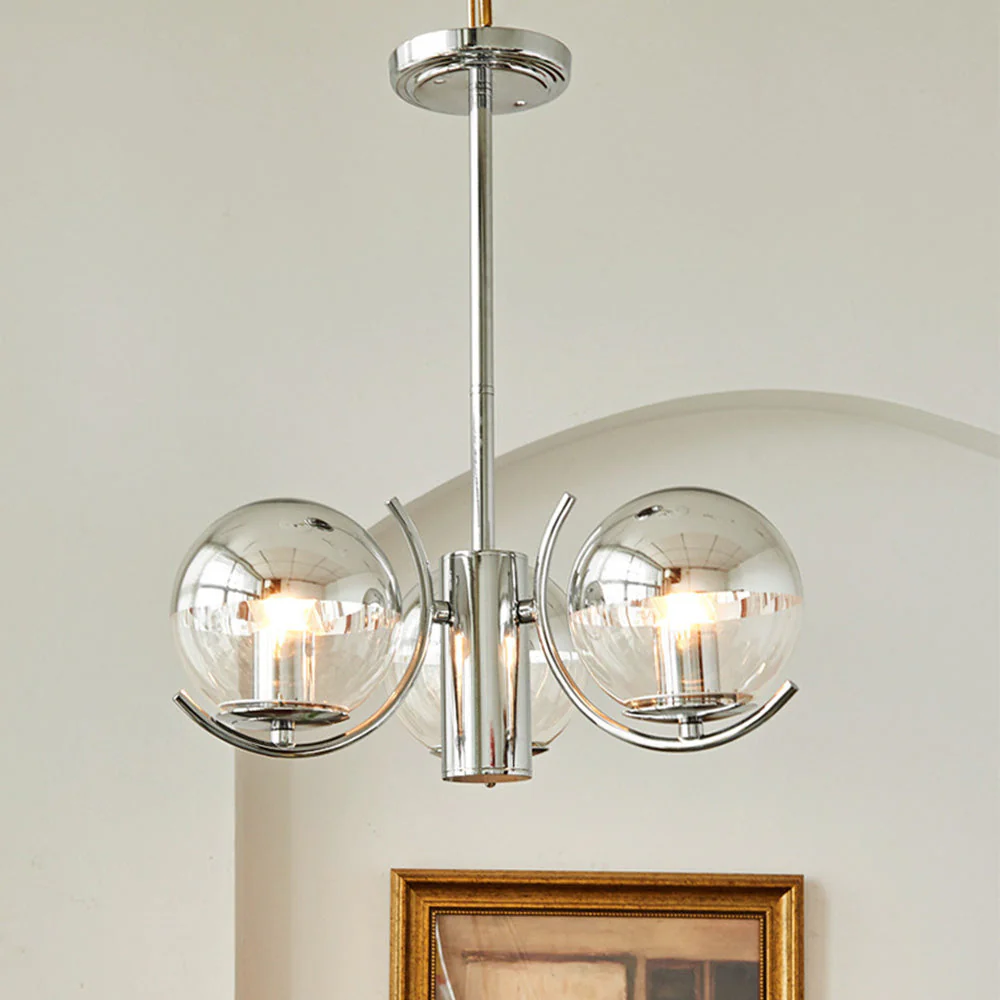 Modern Silver Glass Space Ball Chandelier - Image 8