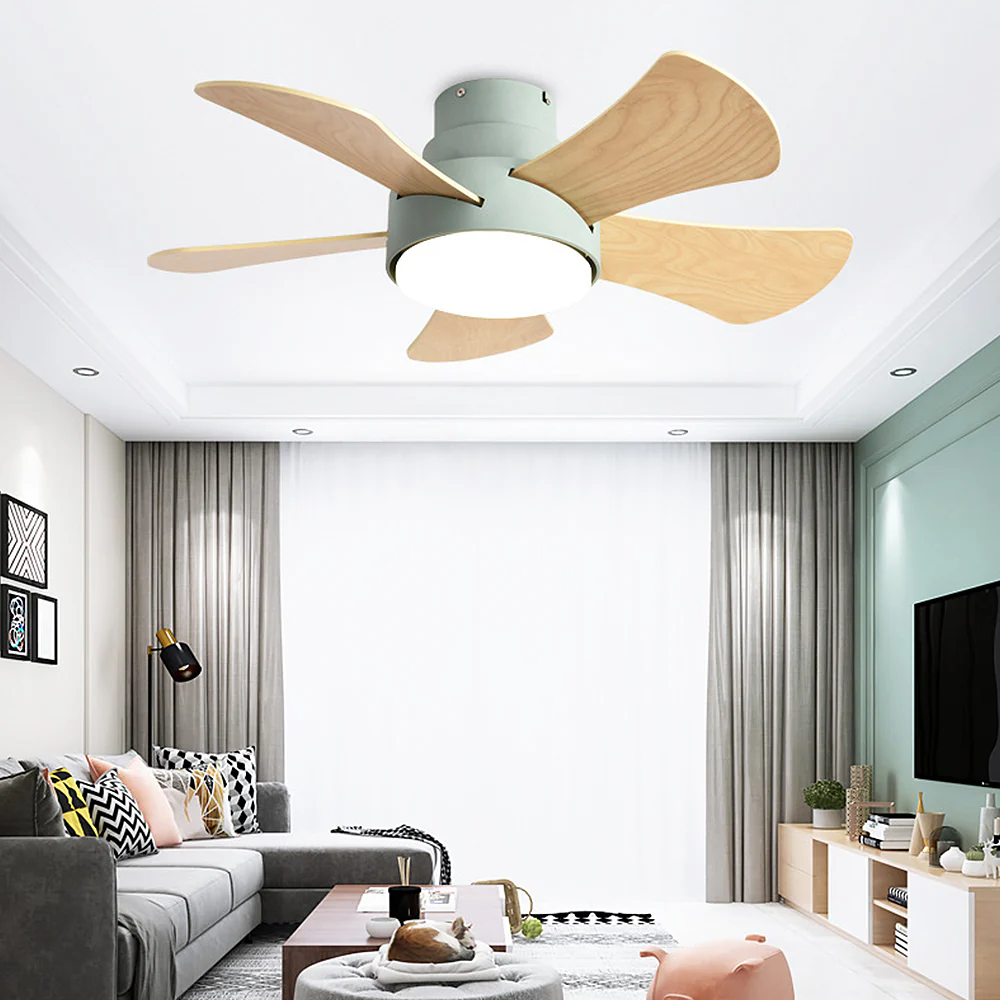 Scandinavian Wood Flush Ceiling Fan With LED Lighting - Image 12