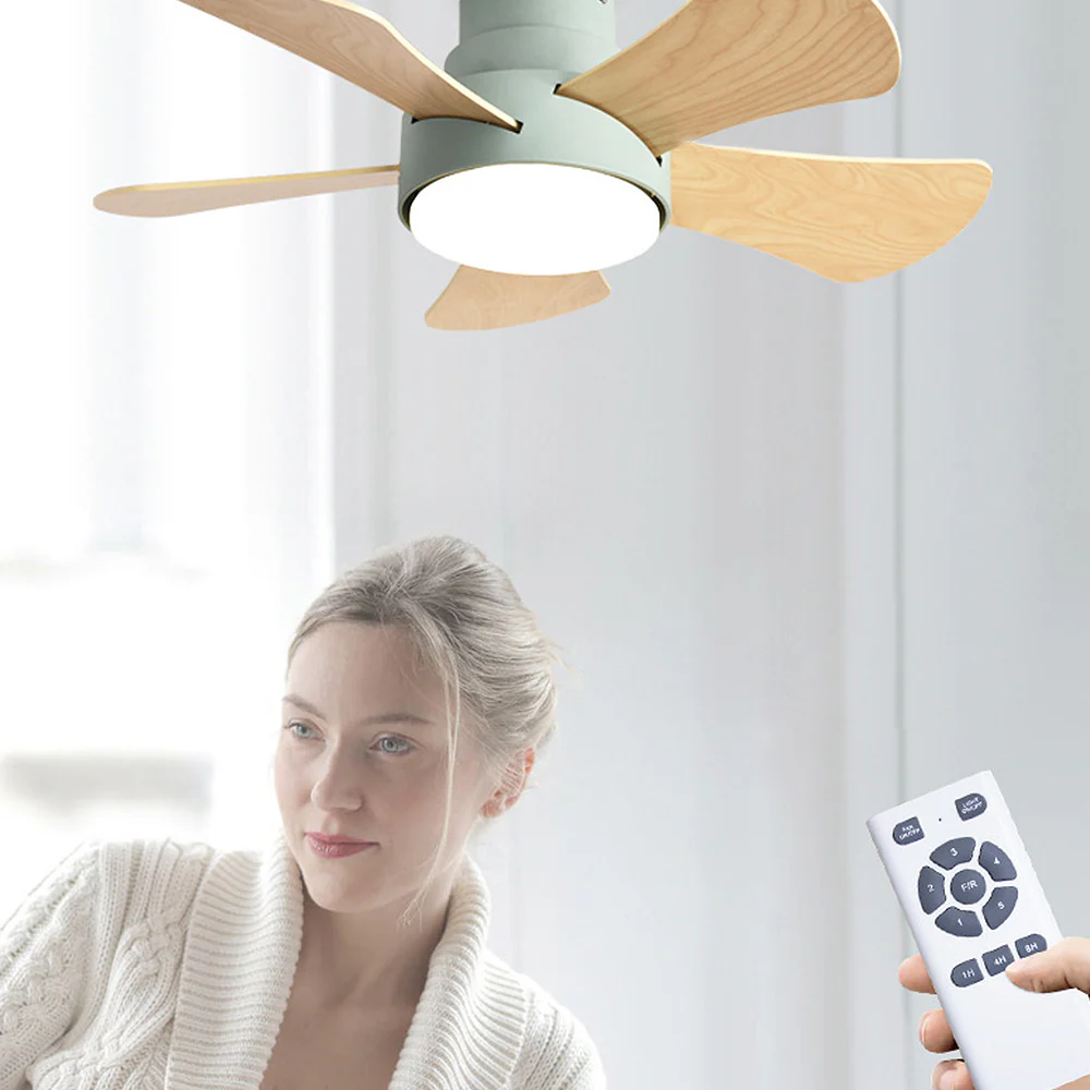 Scandinavian Wood Flush Ceiling Fan With LED Lighting - Image 17