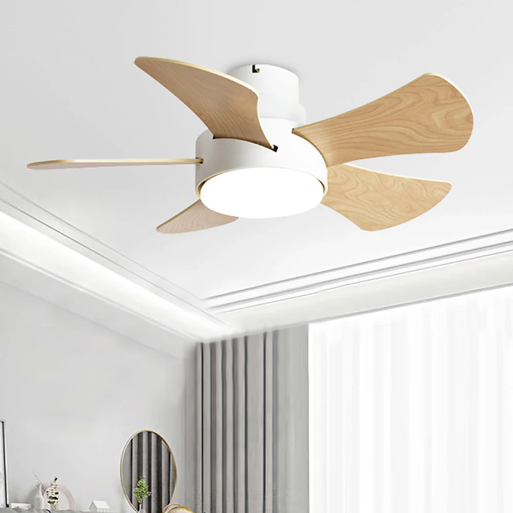 Scandinavian Wood Flush Ceiling Fan With LED Lighting - Image 3