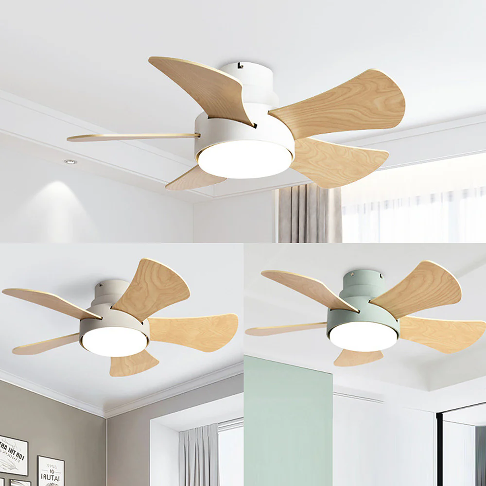 Scandinavian Wood Flush Ceiling Fan With LED Lighting - Image 5