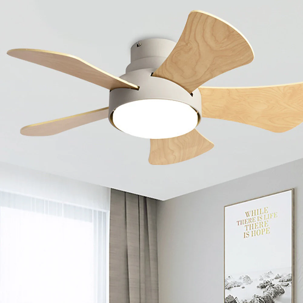 Scandinavian Wood Flush Ceiling Fan With LED Lighting - Image 9