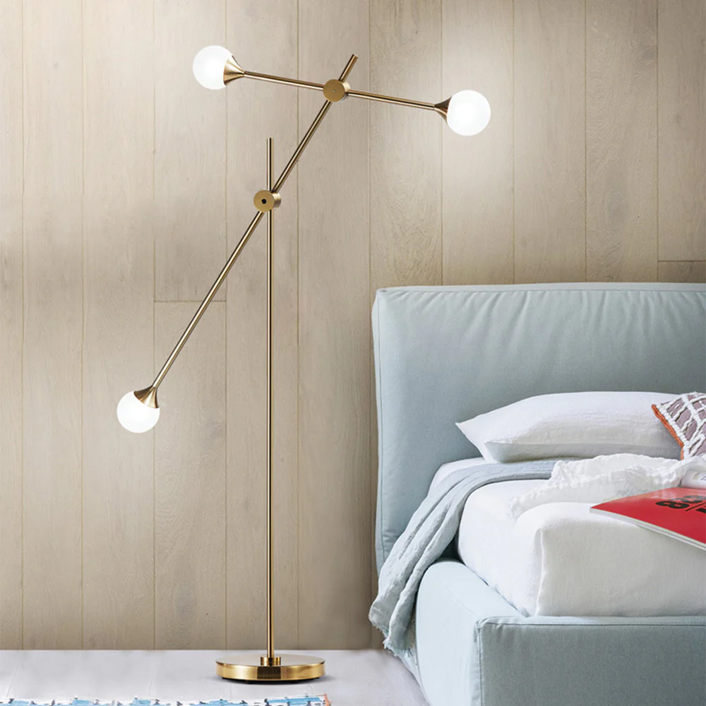 Modern White Glass Orb Metal Swing Arm Floor Lamp - Image 2