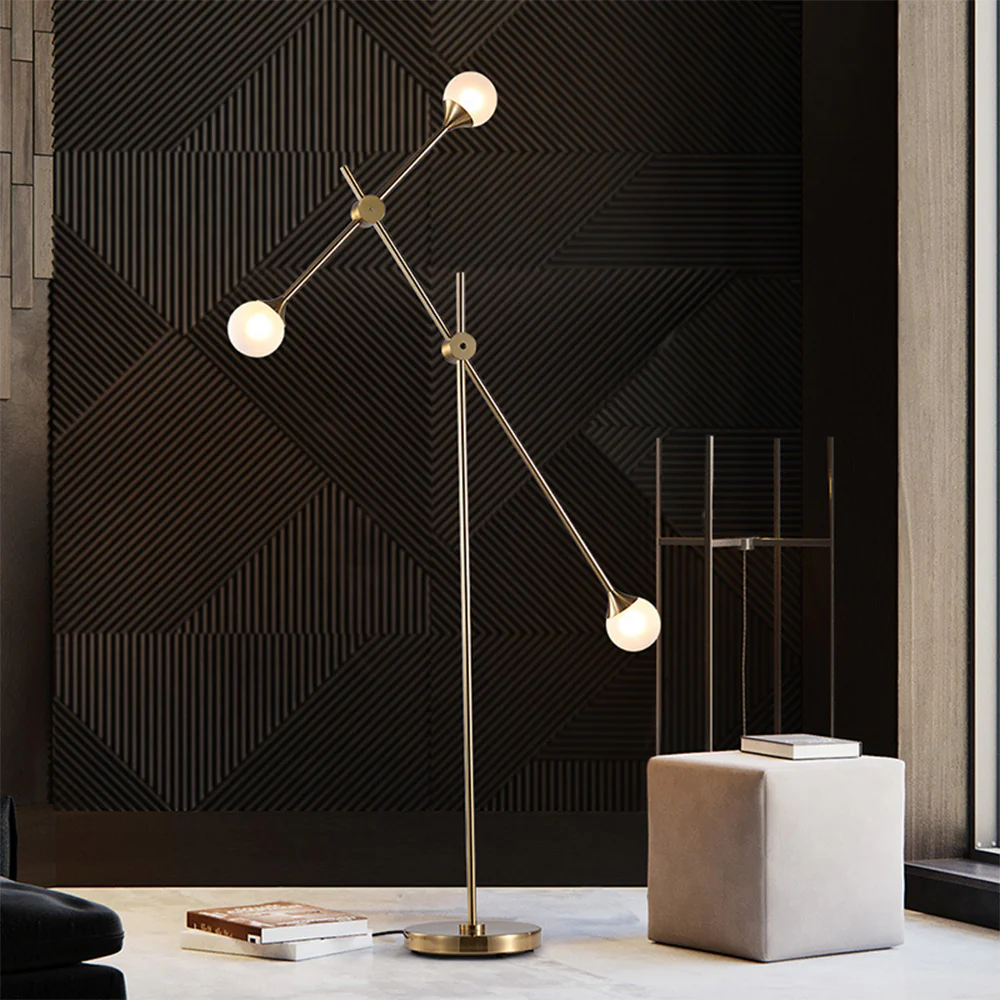Modern White Glass Orb Metal Swing Arm Floor Lamp - Image 4