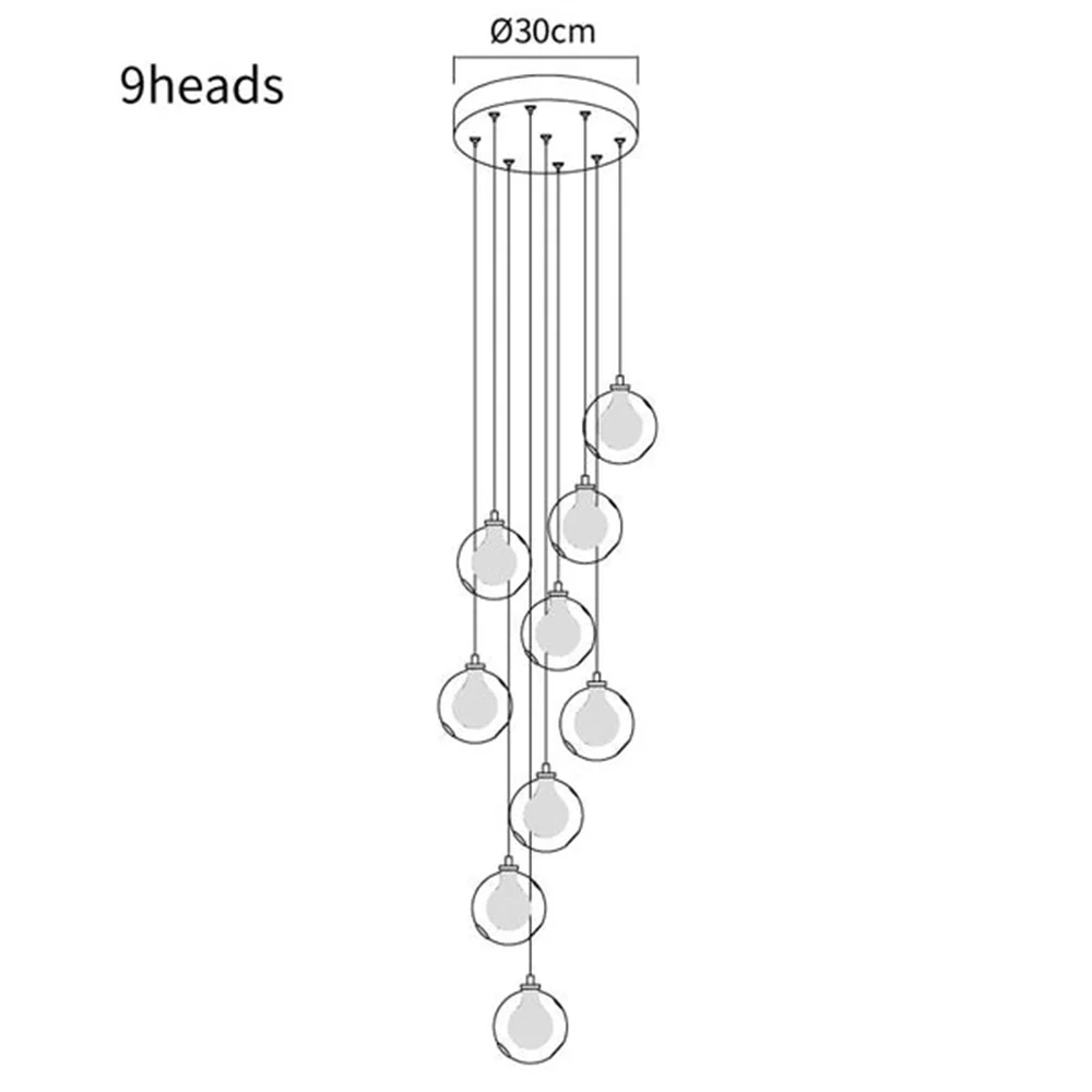 Multi-heads Glass Globe Cluster Stairway Light Pendant Light - Image 12