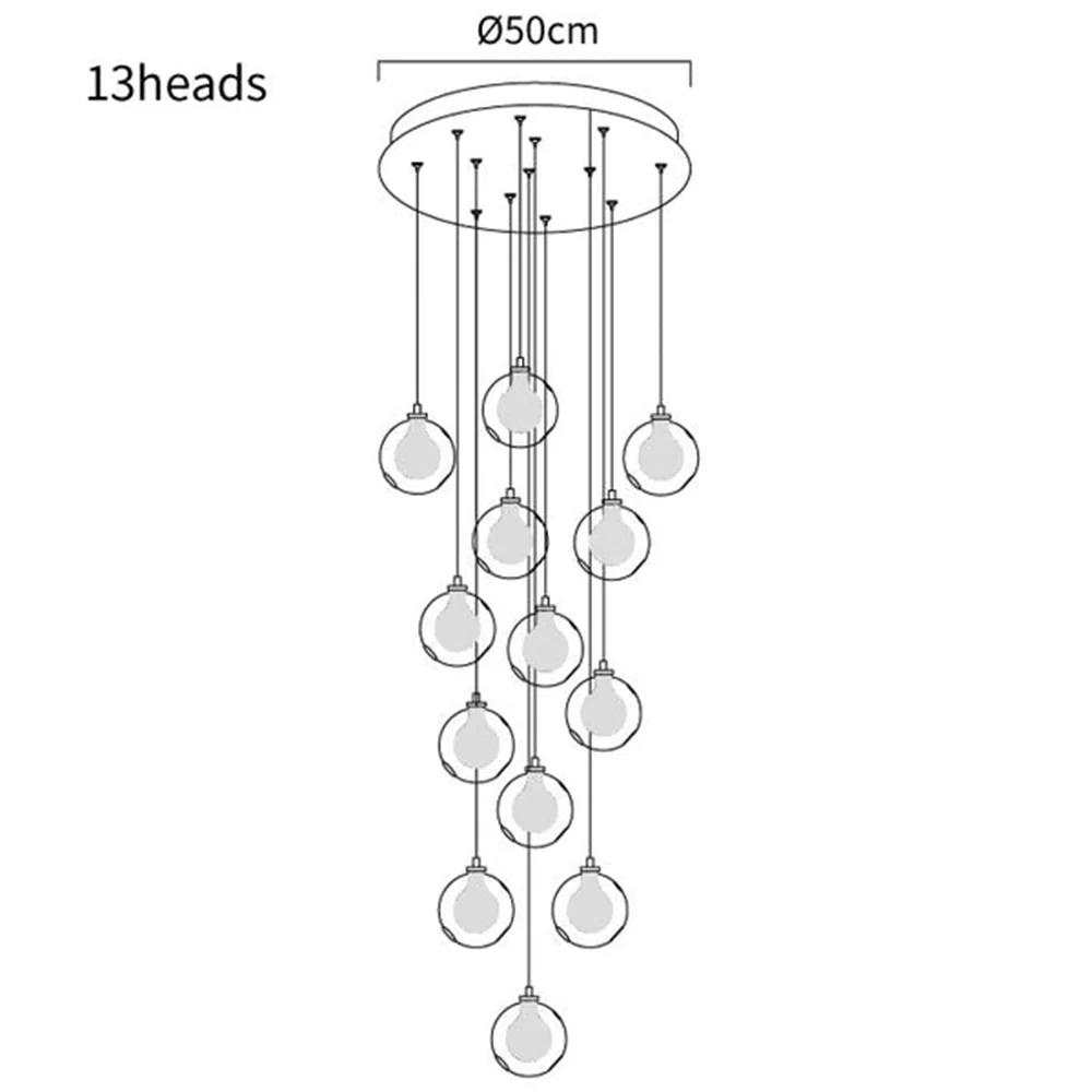 Multi-heads Glass Globe Cluster Stairway Light Pendant Light - Image 13