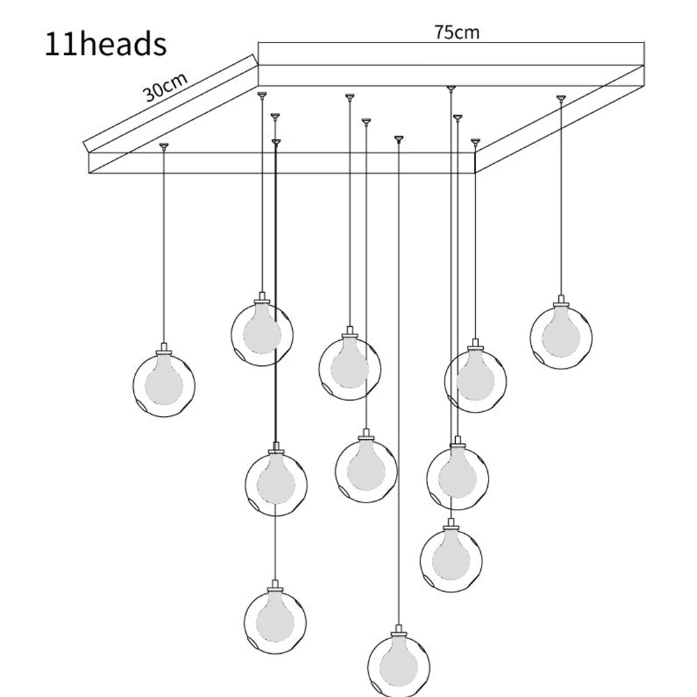 Multi-heads Glass Globe Cluster Stairway Light Pendant Light - Image 18