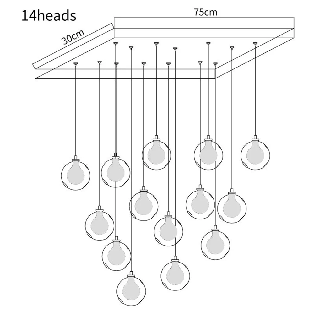 Multi-heads Glass Globe Cluster Stairway Light Pendant Light - Image 19