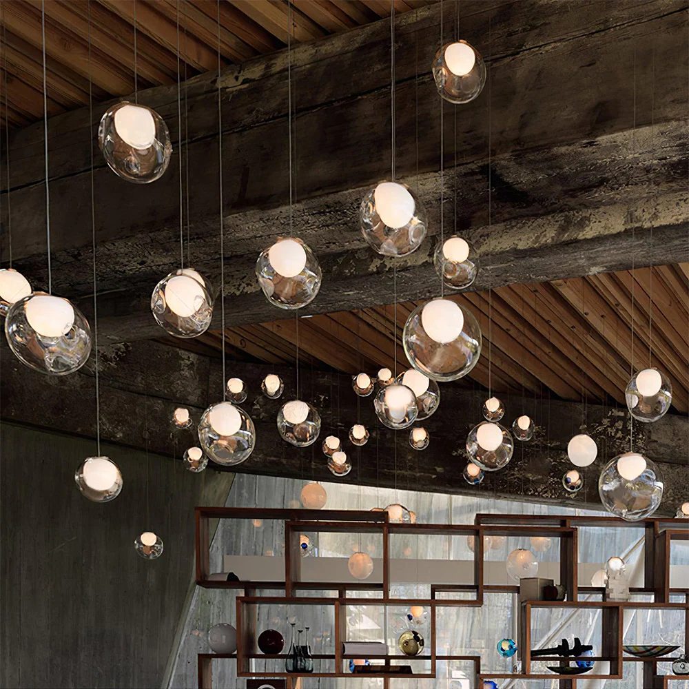 Multi-heads Glass Globe Cluster Stairway Light Pendant Light - Image 3