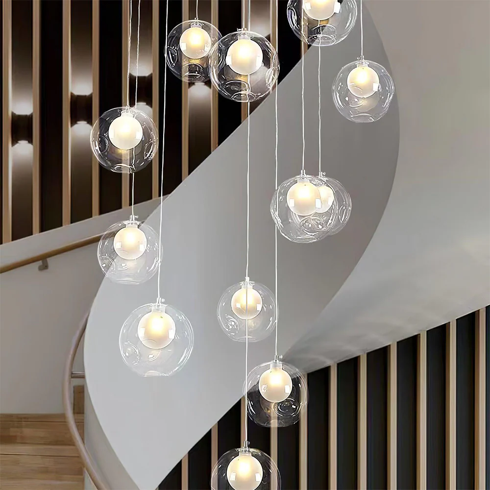 Multi-heads Glass Globe Cluster Stairway Light Pendant Light - Image 5