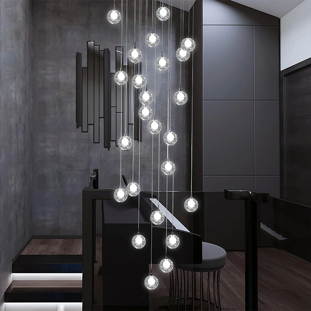 Multi-heads Glass Globe Cluster Stairway Light Pendant Light - Image 6