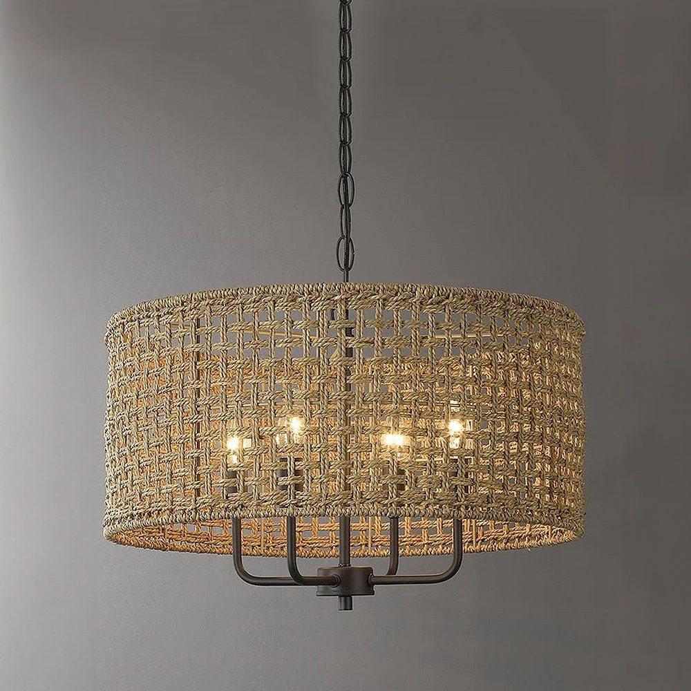 Natural Grid Woving Rattan Pendant Light - Image 3