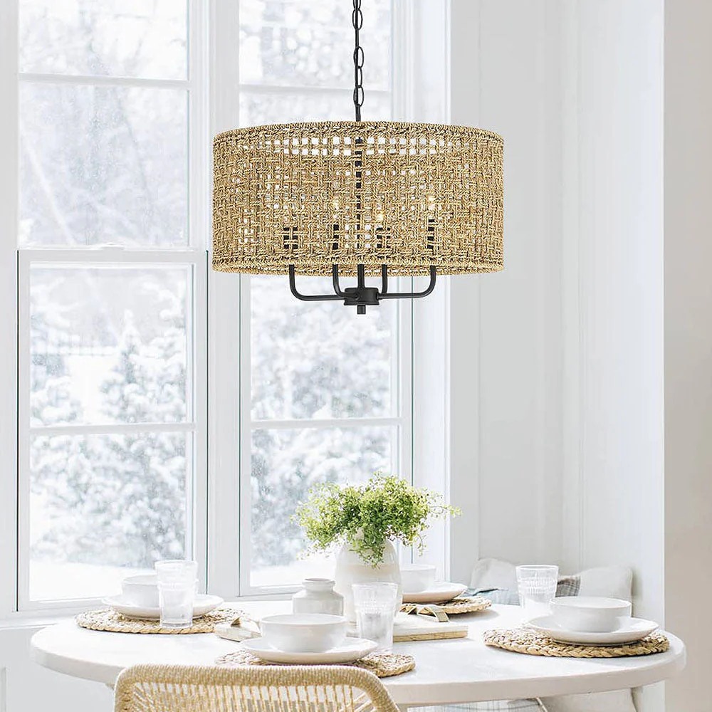 Natural Grid Woving Rattan Pendant Light - Image 4