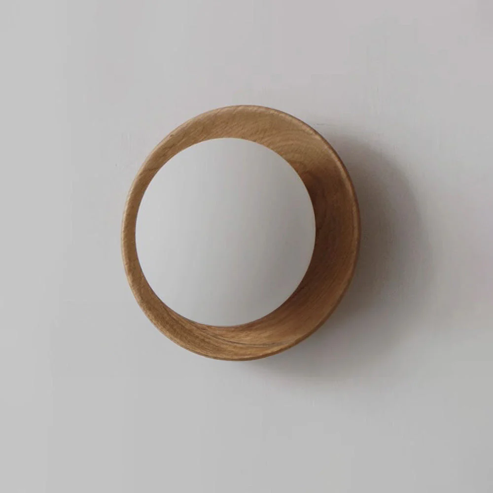 Natural Wood Minimalist Round Wall Light - Image 11