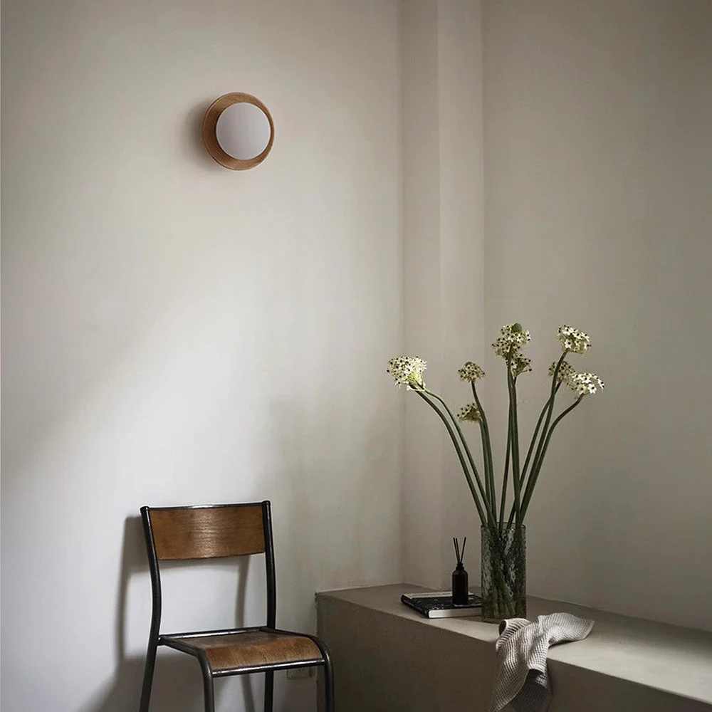 Natural Wood Minimalist Round Wall Light - Image 2