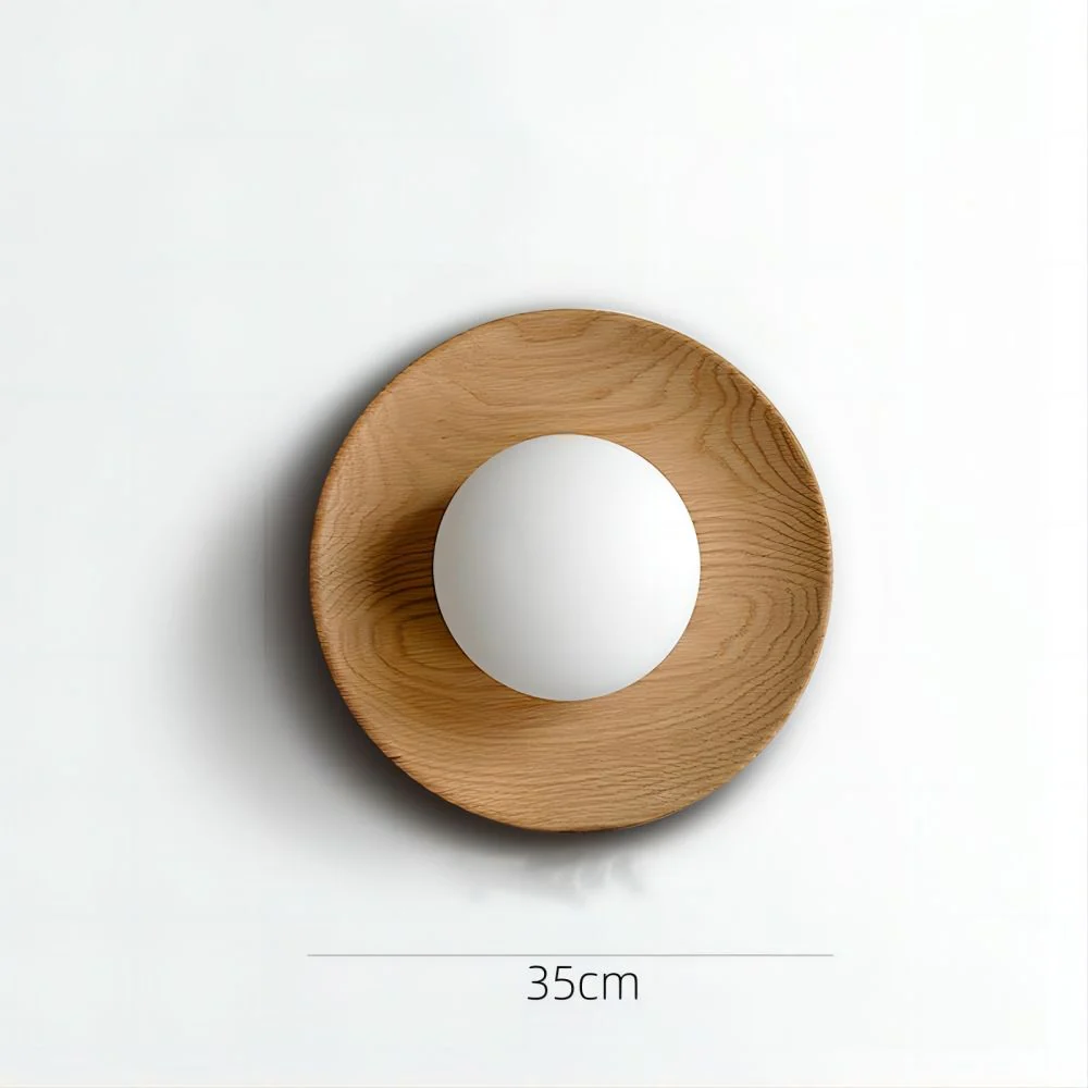 Natural Wood Minimalist Round Wall Light - Image 9