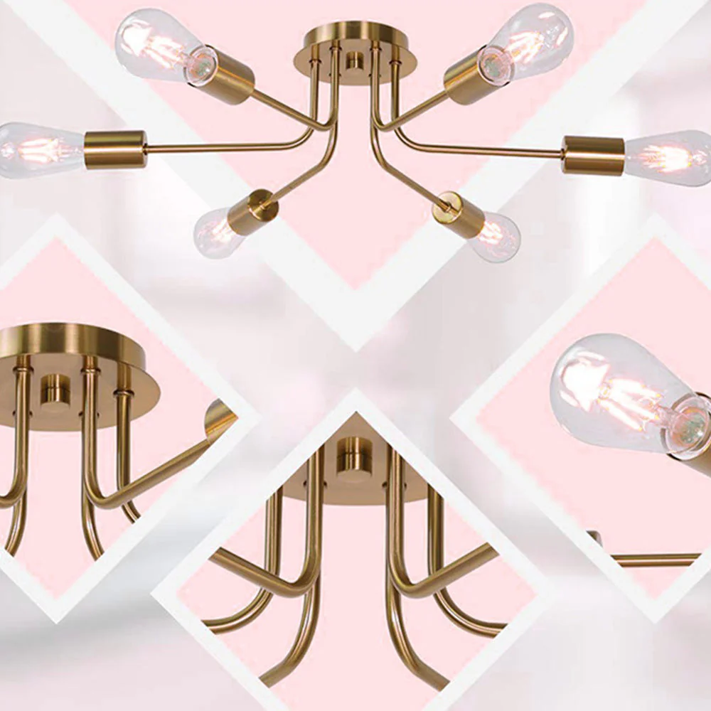 Modern 6-Light Gold Glass Semi Flush Chandelier - Image 4