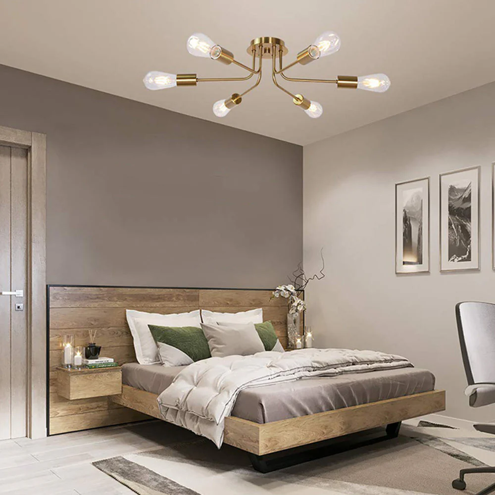 Modern 6-Light Gold Glass Semi Flush Chandelier - Image 6